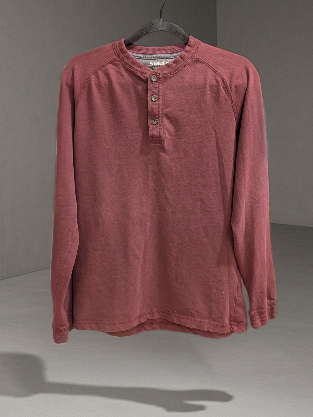 St. John's Bay Men's Long-Sleeve Sueded Henley in Burgundy Maroon